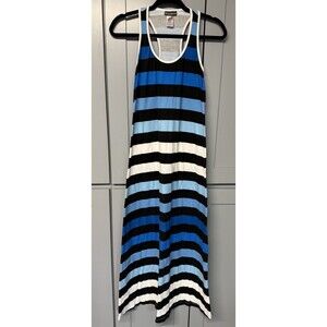 Tommy Bahama Maxi Dress XS blue white black striped‎ racerback vacation resort